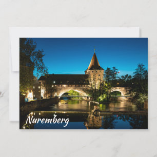 Gamla medeltida bron nattetid i Nürnberg