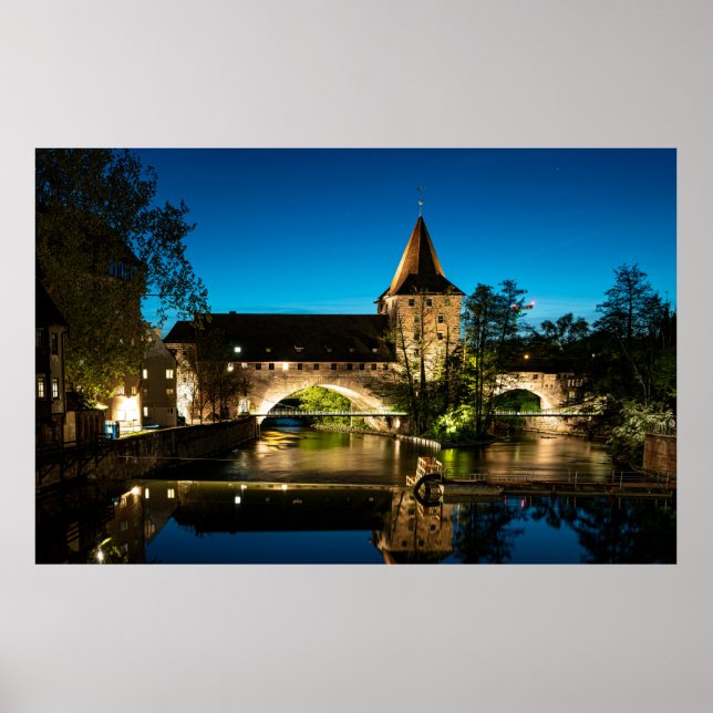 Gamla medeltida bron nattetid i Nürnberg Poster (Framsidan)