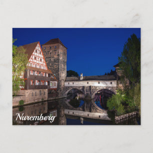 Gamla medeltida bron nattetid i Nürnberg, tyska Vykort