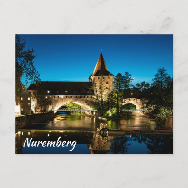 Gamla medeltida bron nattetid i Nürnberg Vykort (Framsida)