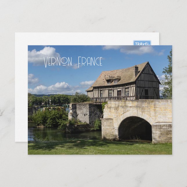 Gamla Mill vid floden Seine, Vernon Helg Vykort (Fram/baksida)