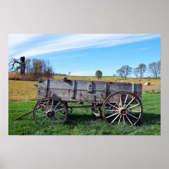Gamla Missouri Farm Wagon i Hay Fält Poster (Framsidan)
