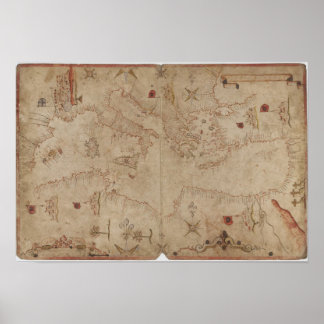 Gamla moderna Medelhavshavet karta Poster