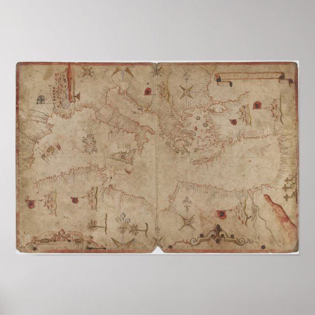 Gamla moderna Medelhavshavet karta Poster (Framsidan)