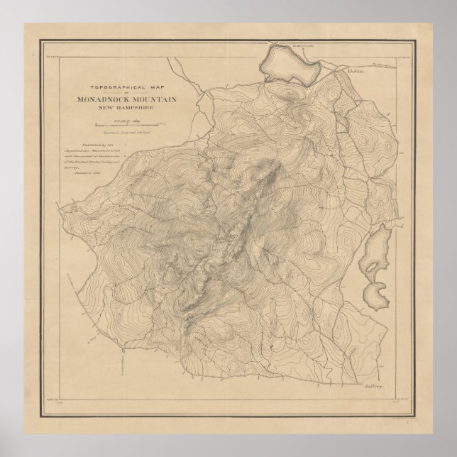Gamla Monadnock Karta (1891) Poster (Framsidan)