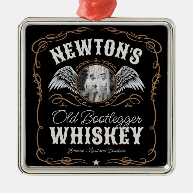 Gamla Moonshine Whiskey-etiketten LÄGG TILL BILD F Julgransprydnad Metall (Framsidan)