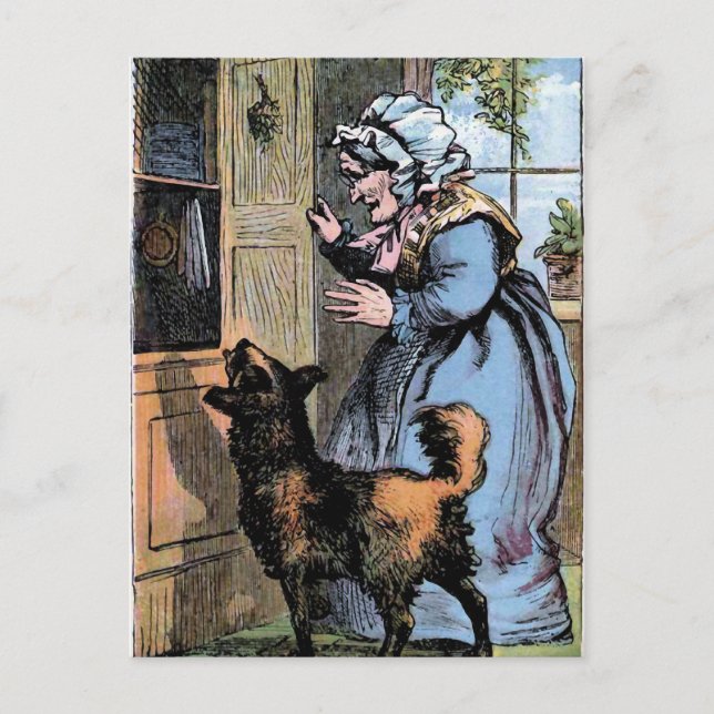 Gamla Mor Hubbard och hennes Hund Vykort (Framsida)