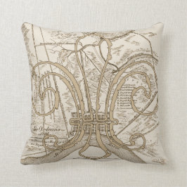 Gamla New Orleans Karta med Fleur Kudde