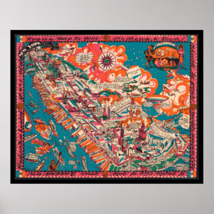 Gamla New York City Pictorial Karta (1925) Poster