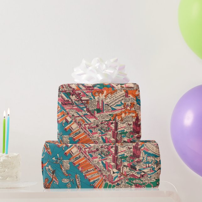 Gamla New York City Pictorial Karta (1925)  Presentpapper (Festgåvor)