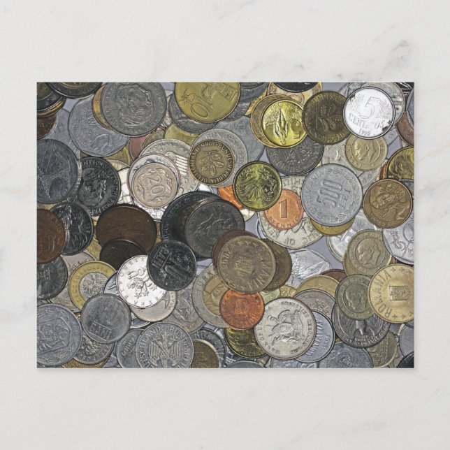 Gamla och internationell mynt vykort (Framsida)