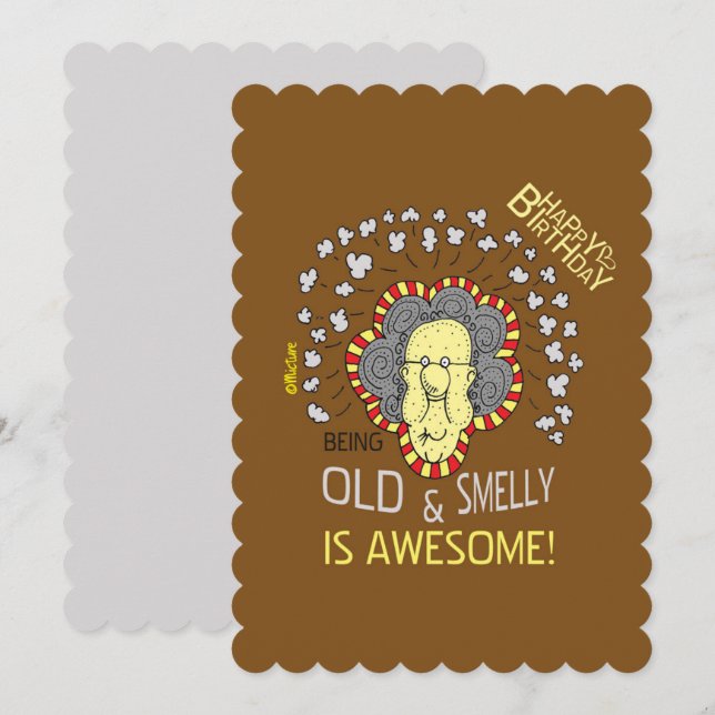 Gamla och melly dam - bruna tecknaden Birthday Kort (Fram/baksida)