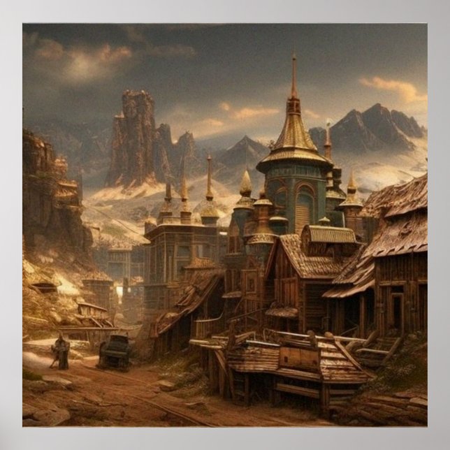 Gamla övergivna byn på 1800-talet vacker poster (Framsidan)