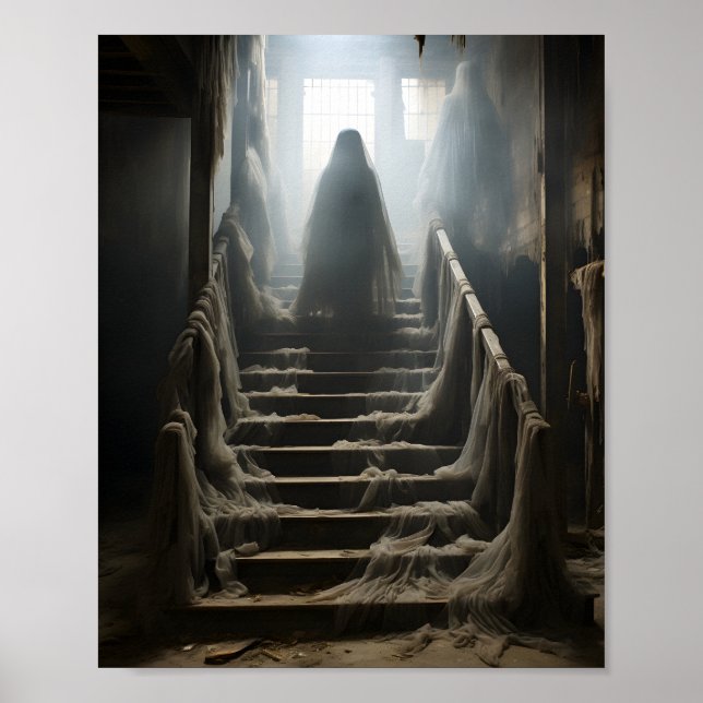 Gamla övergivna husets Creepy Ghost på Trappor Poster (Framsidan)