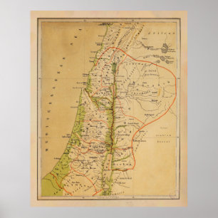 Gamla palestinska fysiska Karta (1881) Poster