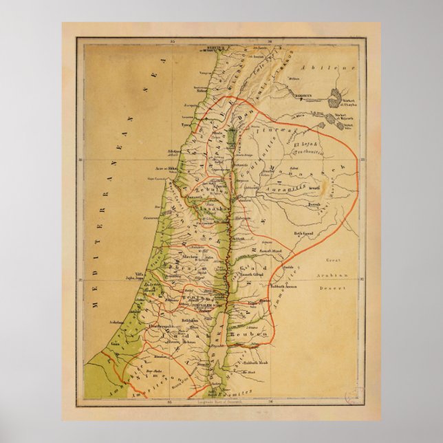 Gamla palestinska fysiska Karta (1881) Poster (Framsidan)