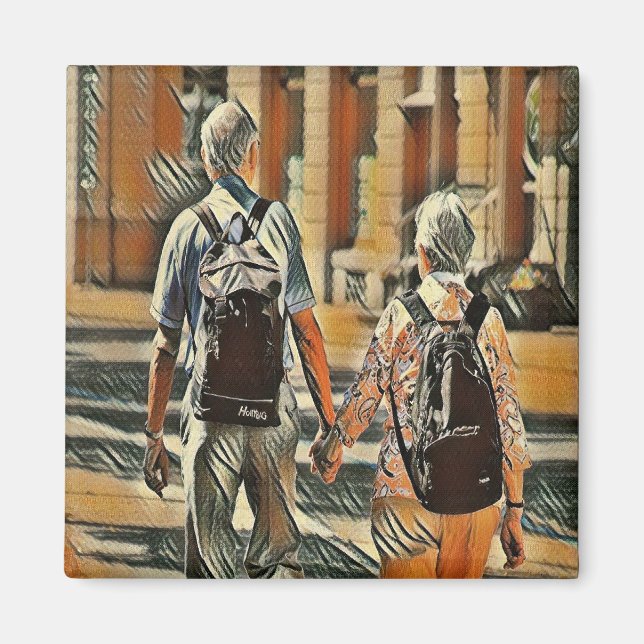 Gamla par som håller händer magnet (Framsidan)