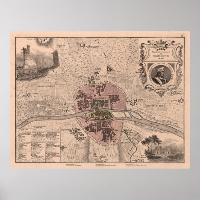 Gamla Paris Frankrike Karta (1869) Vintage Fransk  Poster (Framsidan)