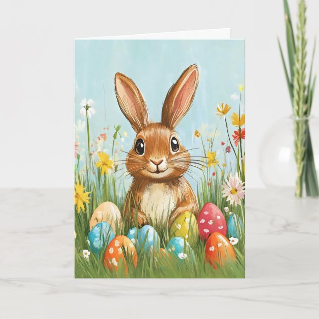 Gamla Påskägget Bunny Helgkort (Framsida)