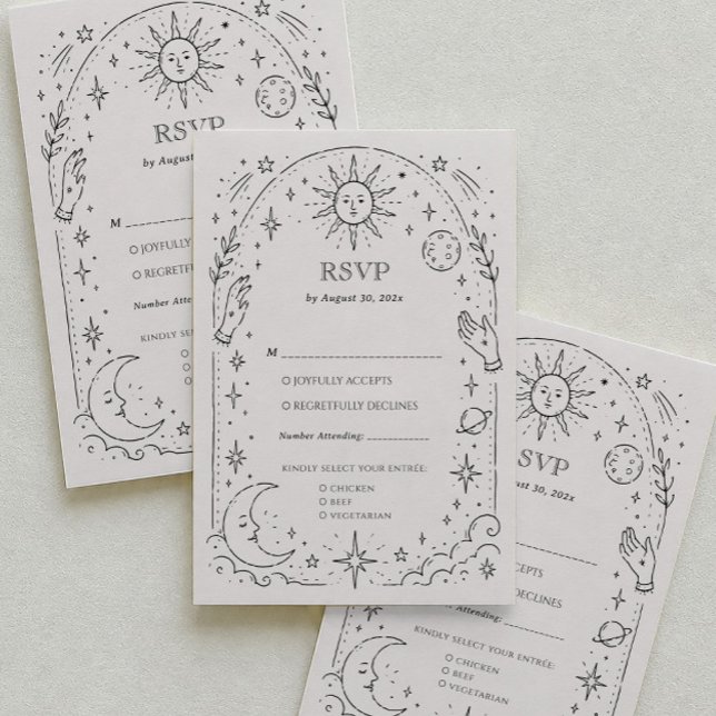 Gamla Pengar Celestial Bröllop Traditionell RSVP-k Tilläggskort (Skapare uppladdad)