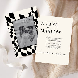 Gamla pengarna Retro Black och white checkad bröll Inbjudningar