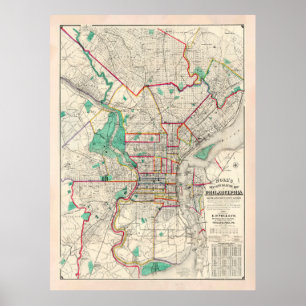 Gamla Philadelphia PA Karta (1890) Poster