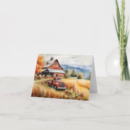 Gamla Pickupa Lastbil och Röda barn i höstblankpro Anteckningskort