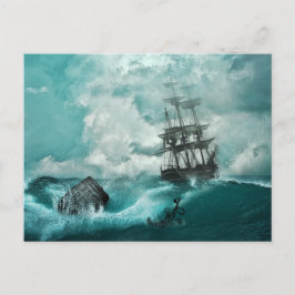 Gamla Pirat Frakt Anchor Vibrant Blue Stormy Sea Vykort