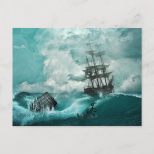 Gamla Pirat Frakt Anchor Vibrant Blue Stormy Sea Vykort