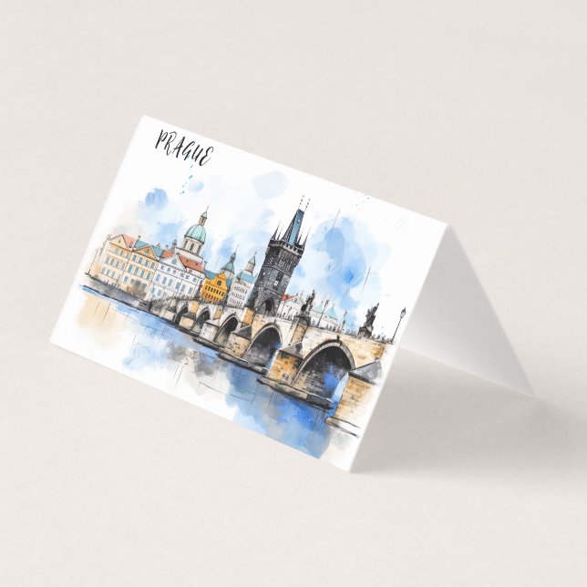 Gamla Prag, Charles Brons vattenfärg Kort (Baksida)