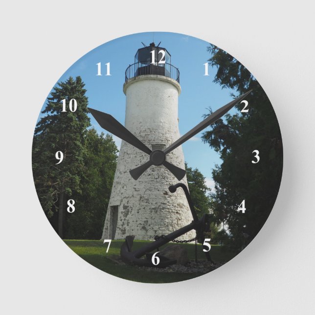 Gamla Presque Isle Lighthouse Clock Rund Klocka (Framsida)