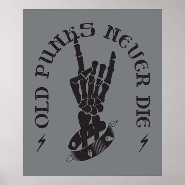 Gamla Punks Die Skeleton Sten på gotiic Poster (Framsidan)