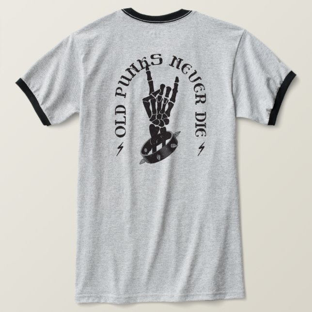 Gamla Punks Die Skeleton Sten på gotiic T Shirt (Design baksida)