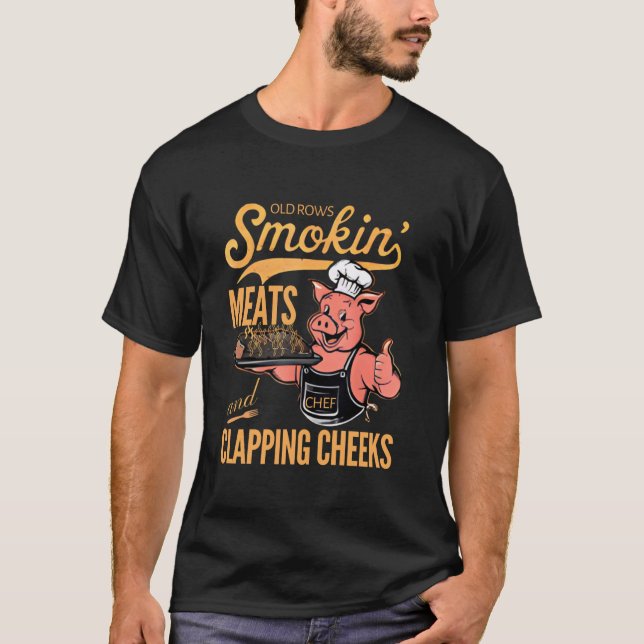 Gamla rader röker Kött och klappningskinka fet B T Shirt (Framsida)