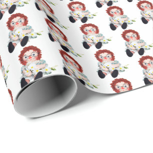 Gamla Rag Doll med daisy bouquet Presentpapper