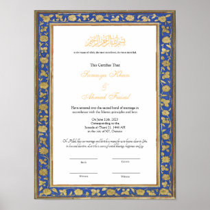 Gamla ram Muslim nikkah-certifikat poster