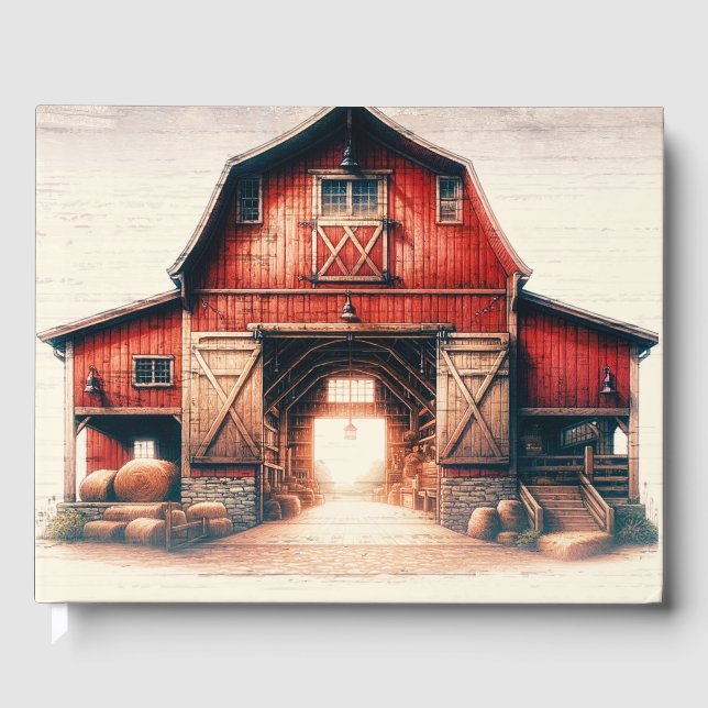 Gamla Red Barn Rustic-Landsbyggsbröllopet Gästböcker (Framsida)