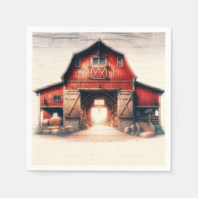 Gamla Red Barn Rustic-Landsbyggsbröllopet Pappersservett (Framsidan)