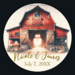 Gamla Red Barn Rustic-Landsbyggsbröllopet Runt Klistermärke<br><div class="desc">Anpassa med valfri text.</div>