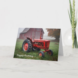 Gamla Red Farm Tractor for Birthday Kort