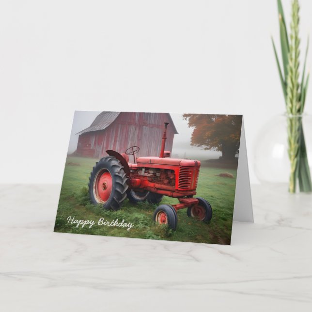Gamla Red Farm Tractor for Birthday Kort (Framsida)