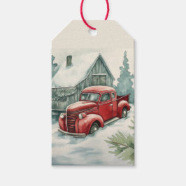 Gamla Red Lastbil Juletiketter Presentetikett