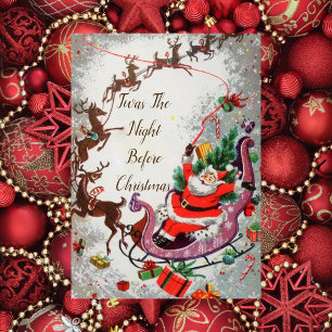 Gamla Red Vintage Jultomten Flies Reindeer Sleigh Kort
