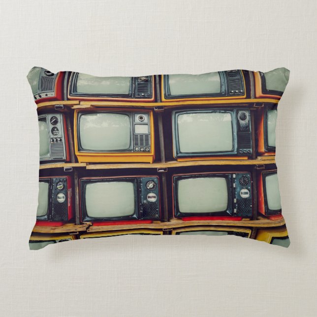 Gamla Retro Television Tom Skärm Prydnadskudde (Framsidan)