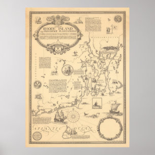 Gamla Rhode island Pictorial Karta (1925) Poster
