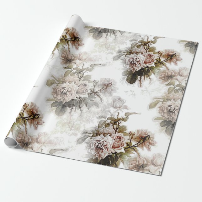 Gamla ro grått rosa bouquet mönster presentpapper (Utrullad)