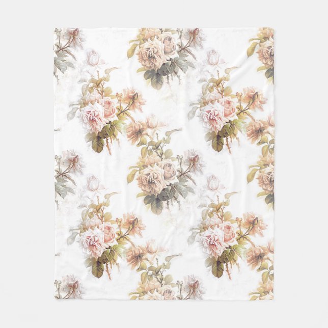 Gamla ro rosa bouquet mönster flora fleecefilt (Framsidan)
