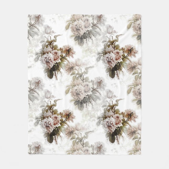 Gamla ro rosa grått bouquet mönster fleecefilt (Framsidan)