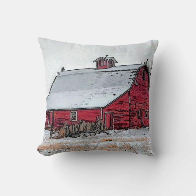Gamla röda Barn i Snö Kudde (Framsida)