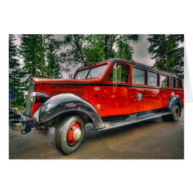 Gamla röda Buss Hälsningskort (Framsidan Horizontal)
